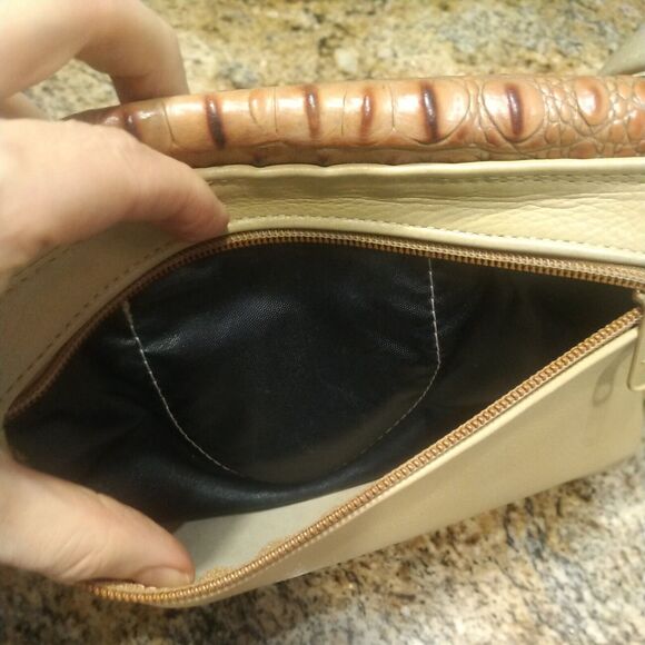 HANDMADE VINTAGE BEIGE LEATHER & ALLIGATOR W REAL TURQUOISE BAG PURSE - Picture 8 of 12